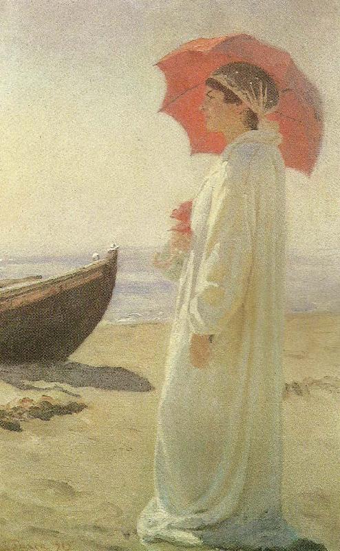 Laurits Tuxen nina, kunstnerens datter, pa stranden Spain oil painting art